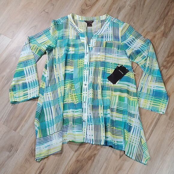 Multiples Tops - 🔹️NWT Multiples Turquoise Button Blouse w/Adjustable Sleeves Small